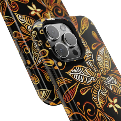 Floral Batik Magnetic Phone Case — Impact - Resistant, Gold & Black - DIGITAL X