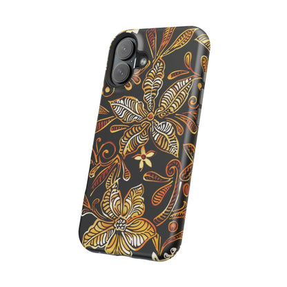 Floral Batik Magnetic Phone Case — Impact - Resistant, Gold & Black - DIGITAL X