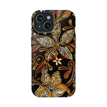 Floral Batik Magnetic Phone Case — Impact - Resistant, Gold & Black - DIGITAL X