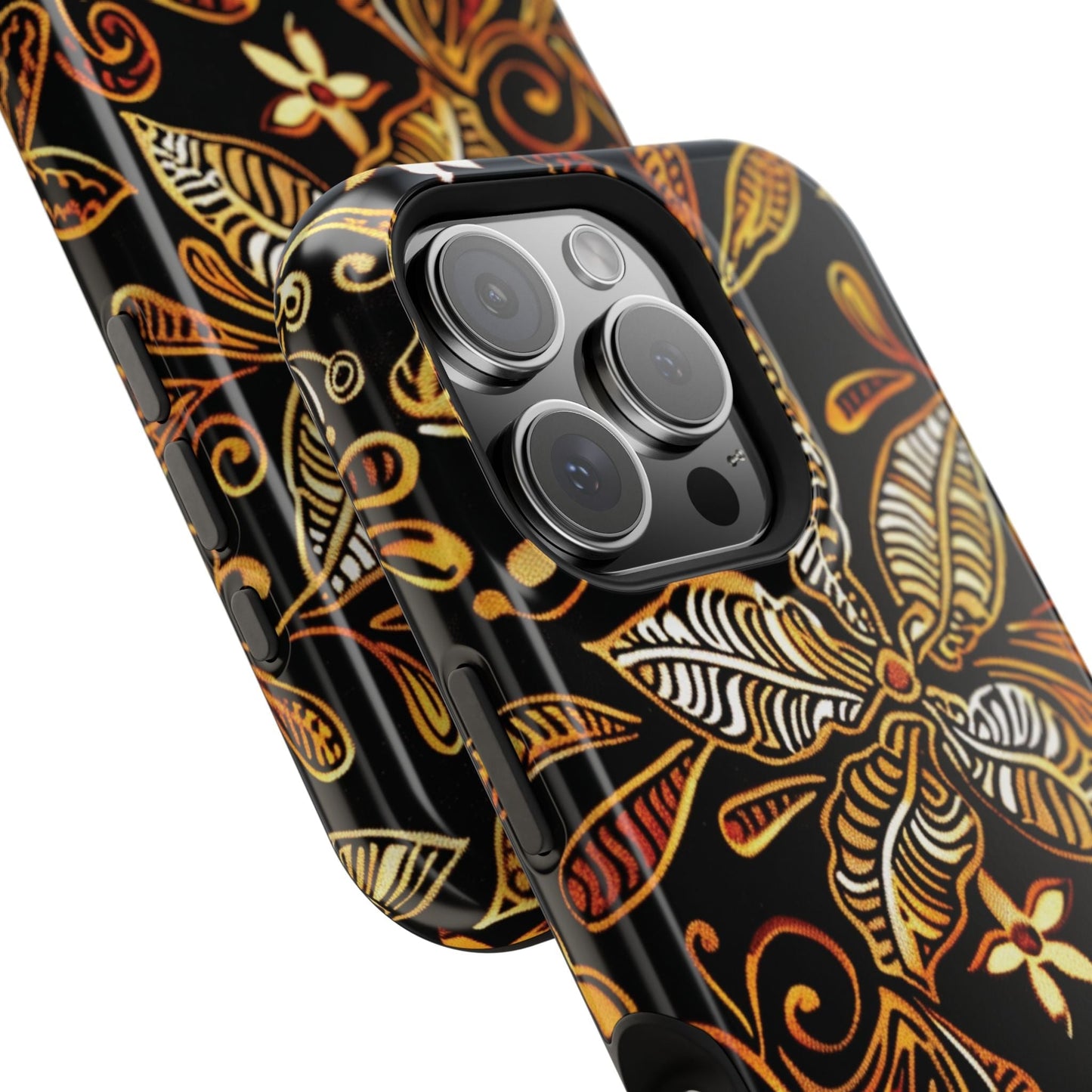 Floral Batik Magnetic Phone Case — Impact - Resistant, Gold & Black - DIGITAL X
