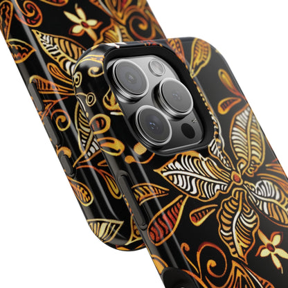 Floral Batik Magnetic Phone Case — Impact - Resistant, Gold & Black - DIGITAL X