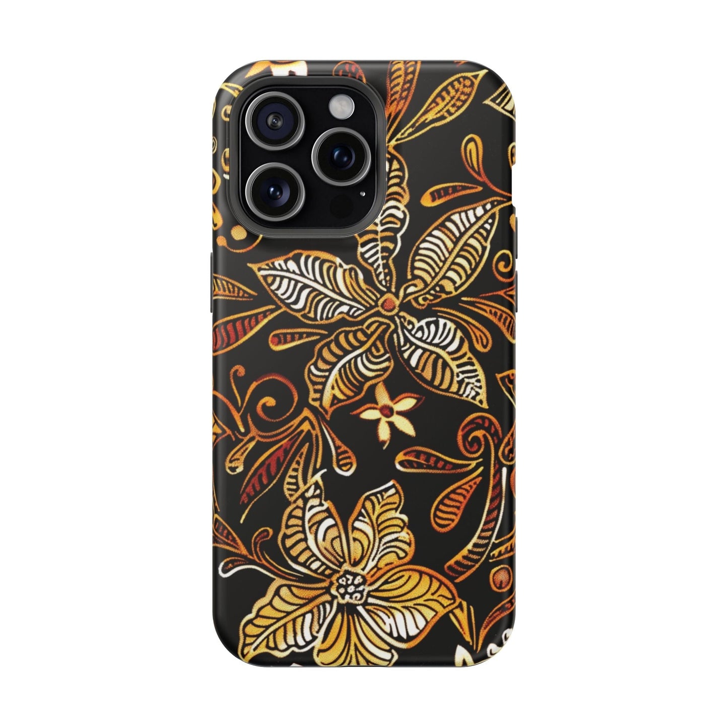 Floral Batik Magnetic Phone Case — Impact - Resistant, Gold & Black - DIGITAL X