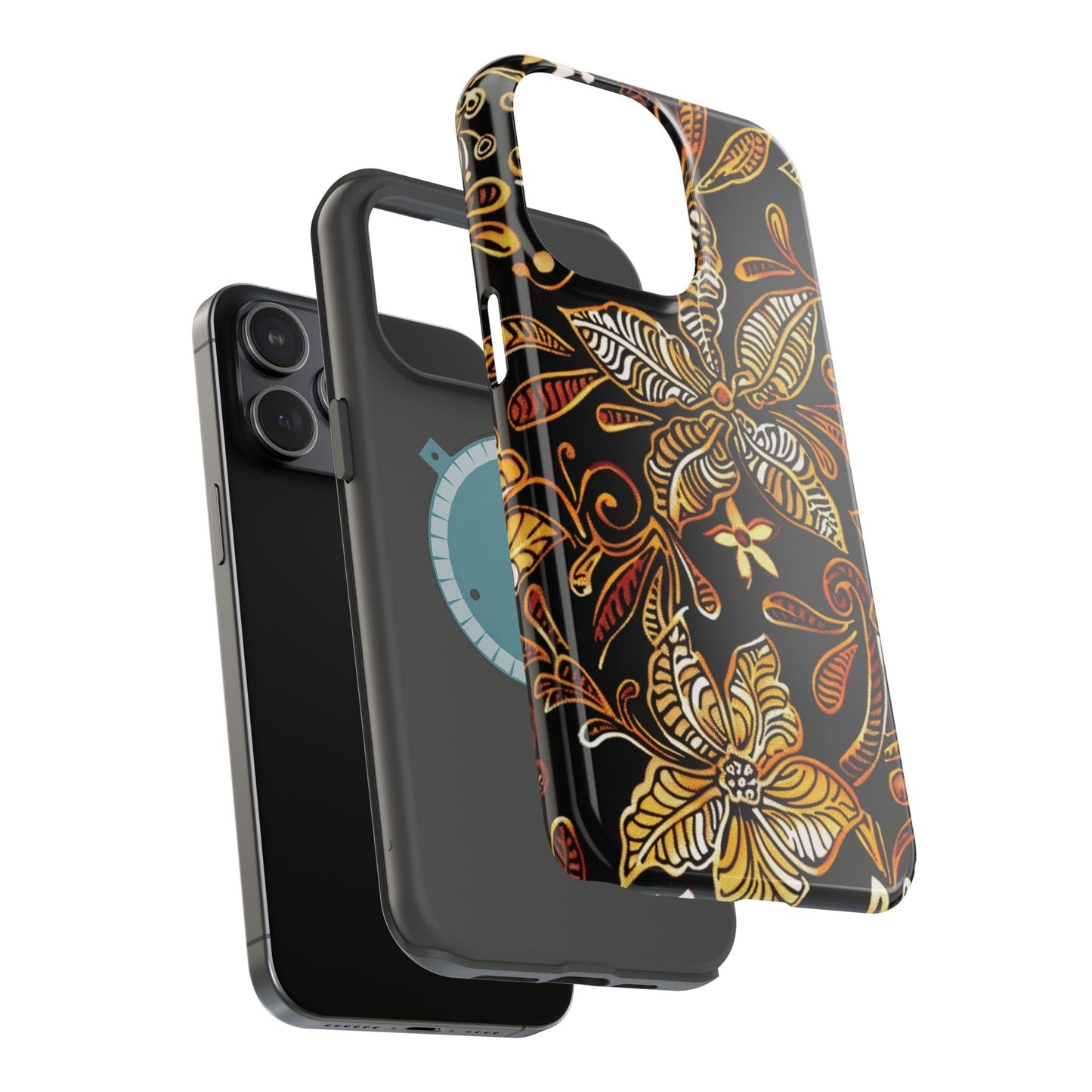 Floral Batik Magnetic Phone Case — Impact - Resistant, Gold & Black - DIGITAL X