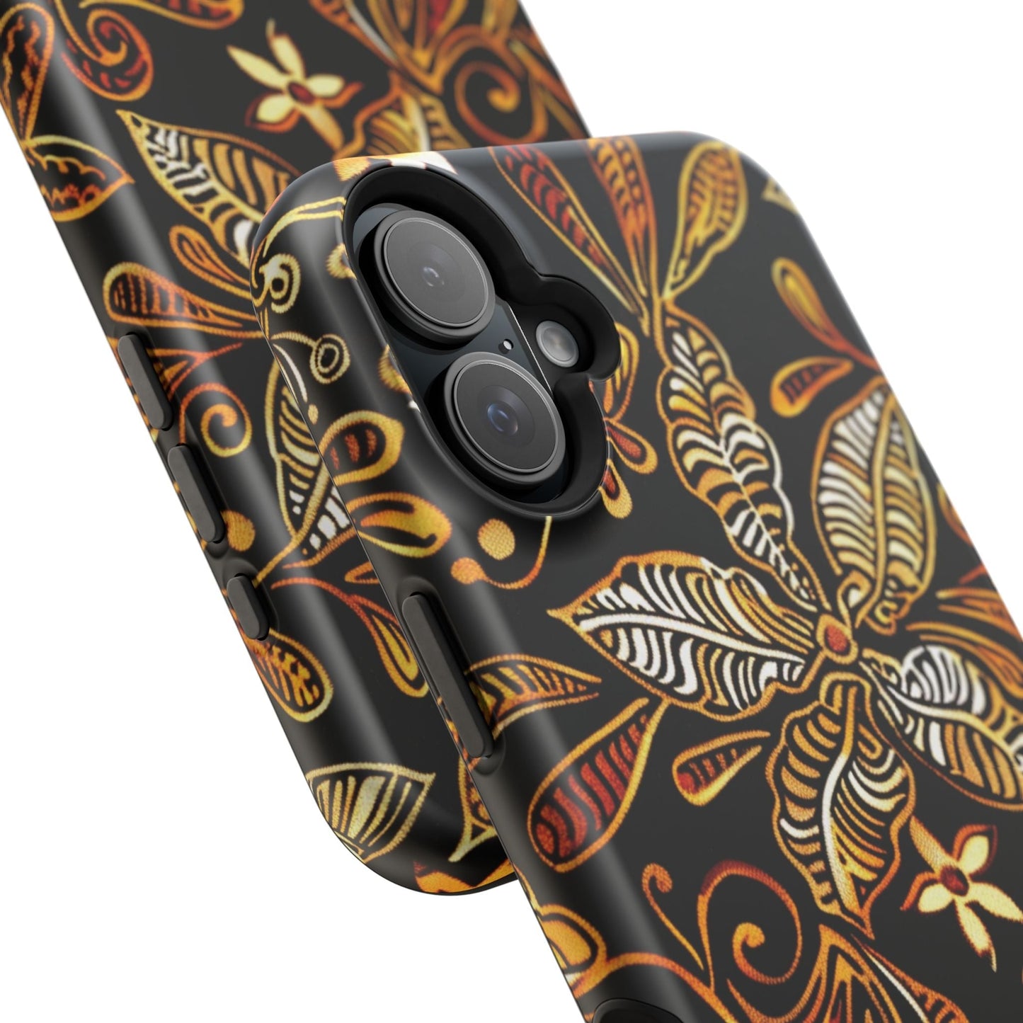 Floral Batik Magnetic Phone Case — Impact - Resistant, Gold & Black - DIGITAL X