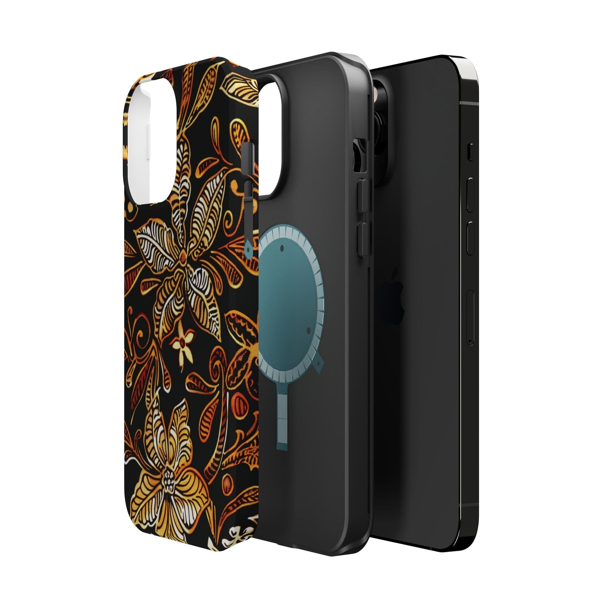 Floral Batik Magnetic Phone Case — Impact - Resistant, Gold & Black - DIGITAL X