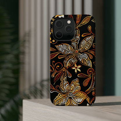 Floral Batik Magnetic Phone Case — Impact - Resistant, Gold & Black - DIGITAL X