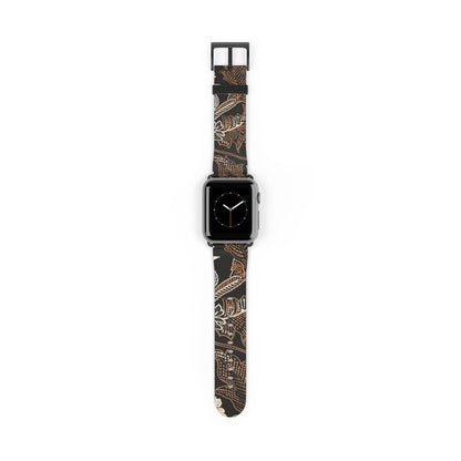 Floral Batik Watch Band — Black & Rust Patterned Apple Watch Strap - DIGITAL X