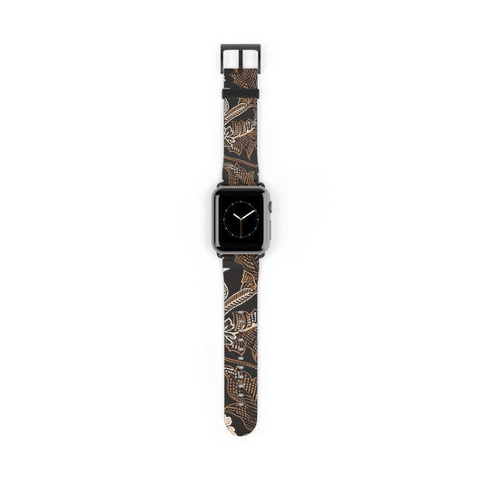 Floral Batik Watch Band — Black & Rust Patterned Apple Watch Strap - DIGITAL X