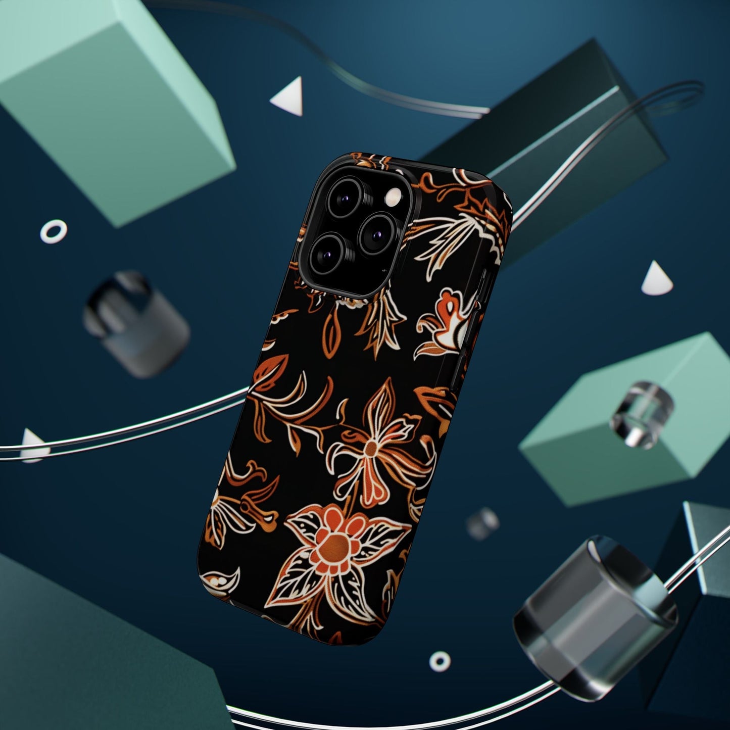 Floral Black & Copper Phone Case — Magnetic Impact - Resistant - DIGITAL X