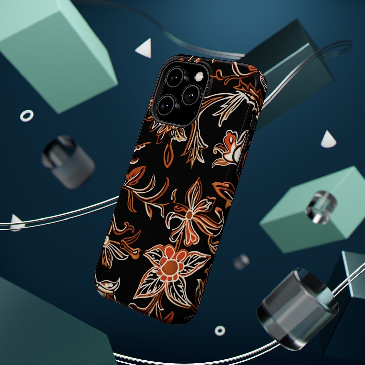 Floral Black & Copper Phone Case — Magnetic Impact - Resistant - DIGITAL X