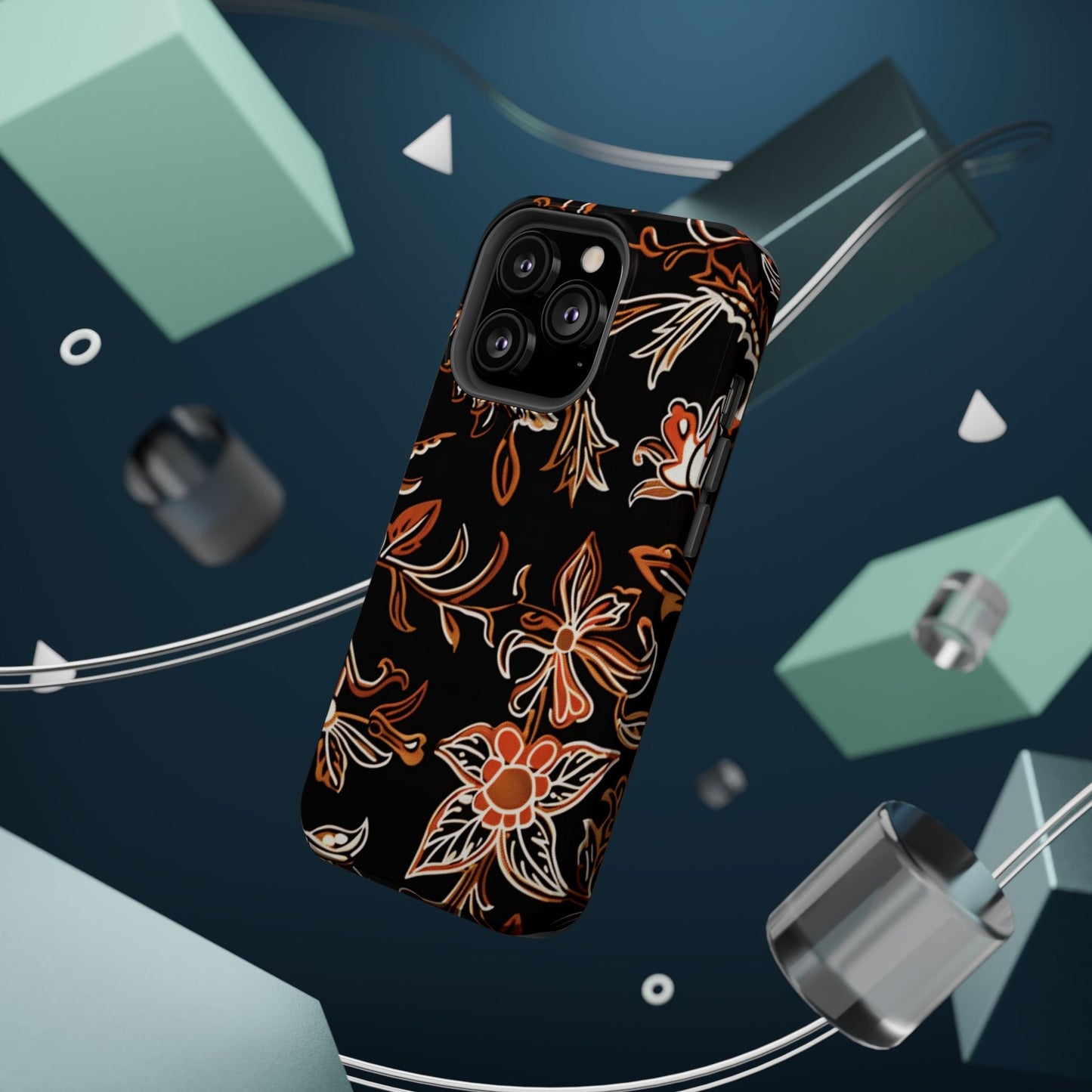 Floral Black & Copper Phone Case — Magnetic Impact - Resistant - DIGITAL X