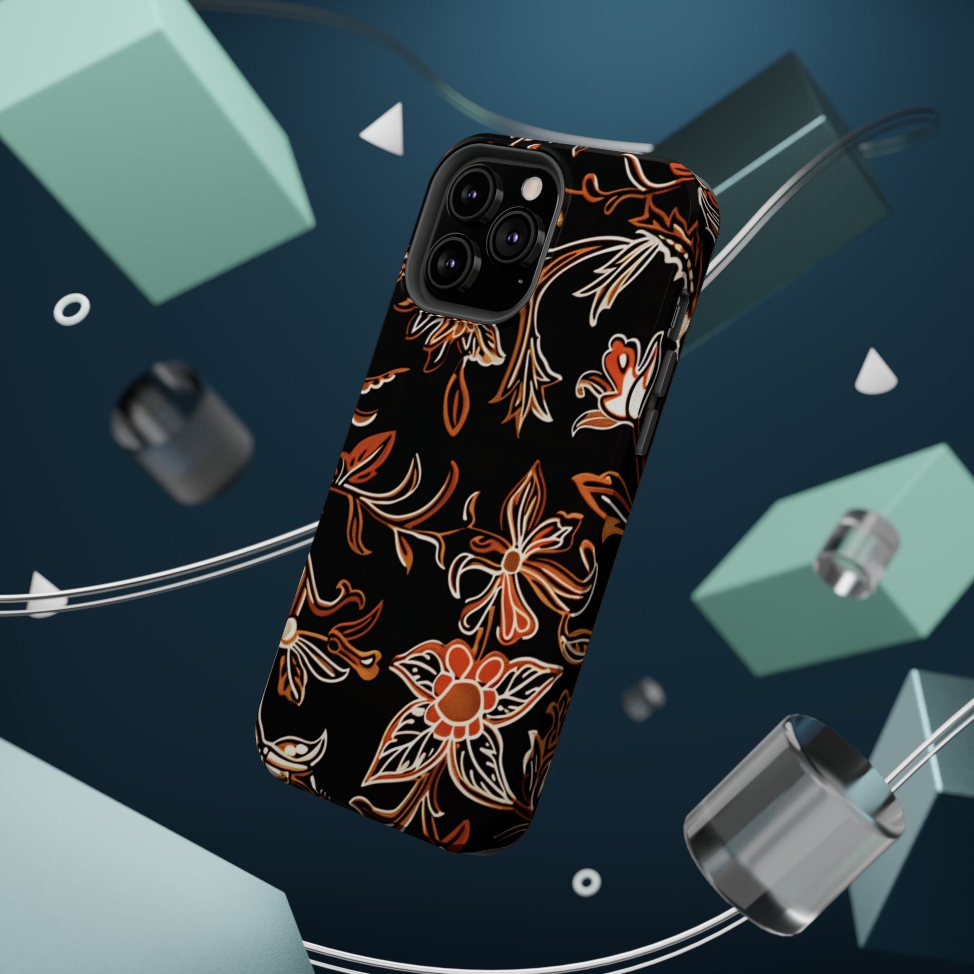 Floral Black & Copper Phone Case — Magnetic Impact - Resistant - DIGITAL X