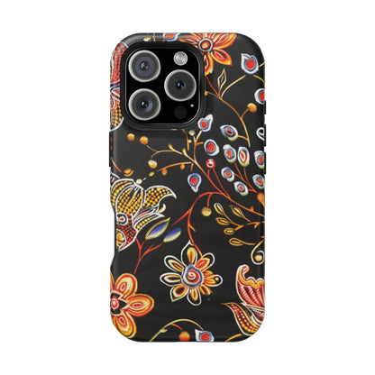 Floral Black Magnetic Impact Phone Case — Protective Magnetic, Shock - Resistant Floral Design - DIGITAL X