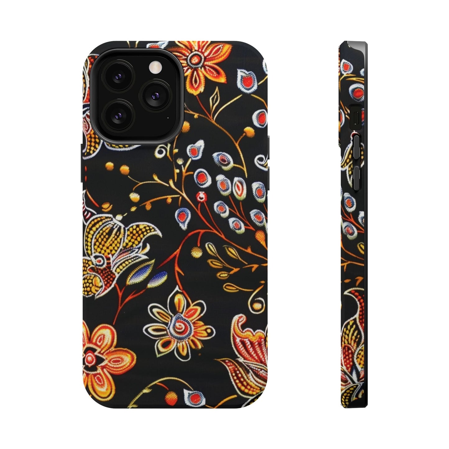 Floral Black Magnetic Impact Phone Case — Protective Magnetic, Shock - Resistant Floral Design - DIGITAL X