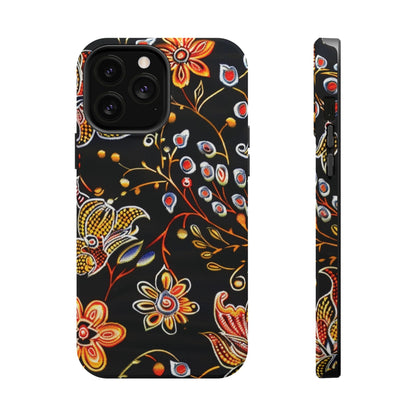 Floral Black Magnetic Impact Phone Case — Protective Magnetic, Shock - Resistant Floral Design - DIGITAL X