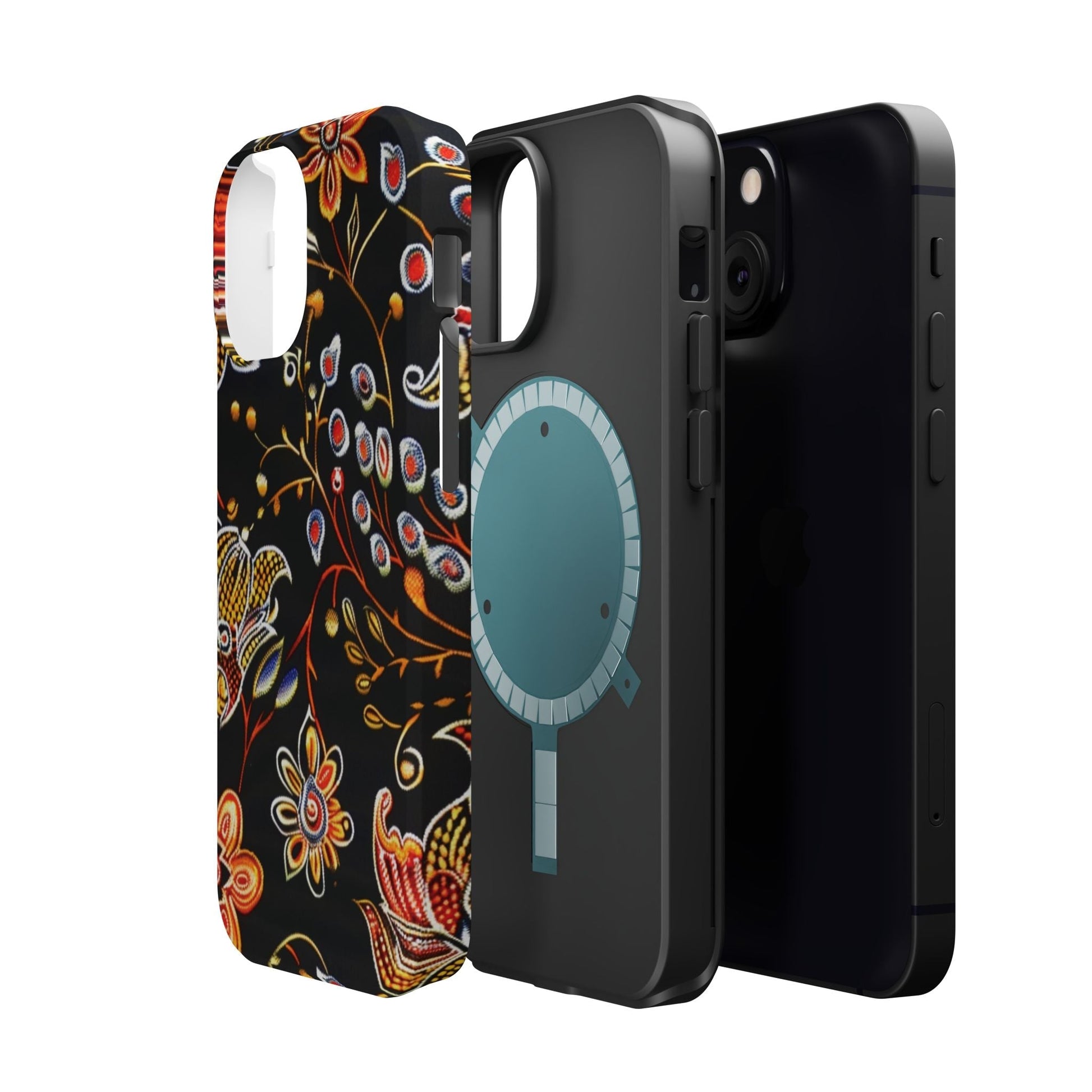 Floral Black Magnetic Impact Phone Case — Protective Magnetic, Shock - Resistant Floral Design - DIGITAL X