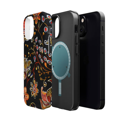 Floral Black Magnetic Impact Phone Case — Protective Magnetic, Shock - Resistant Floral Design - DIGITAL X