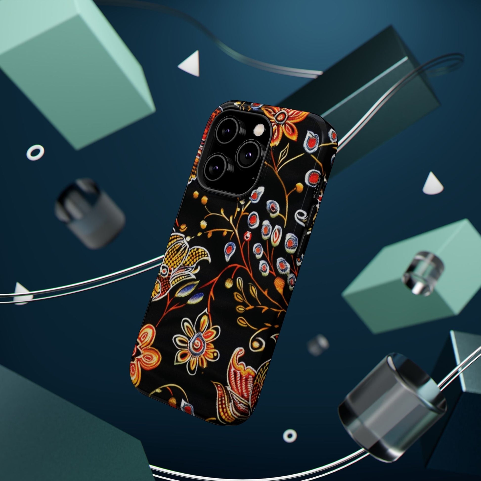 Floral Black Magnetic Impact Phone Case — Protective Magnetic, Shock - Resistant Floral Design - DIGITAL X