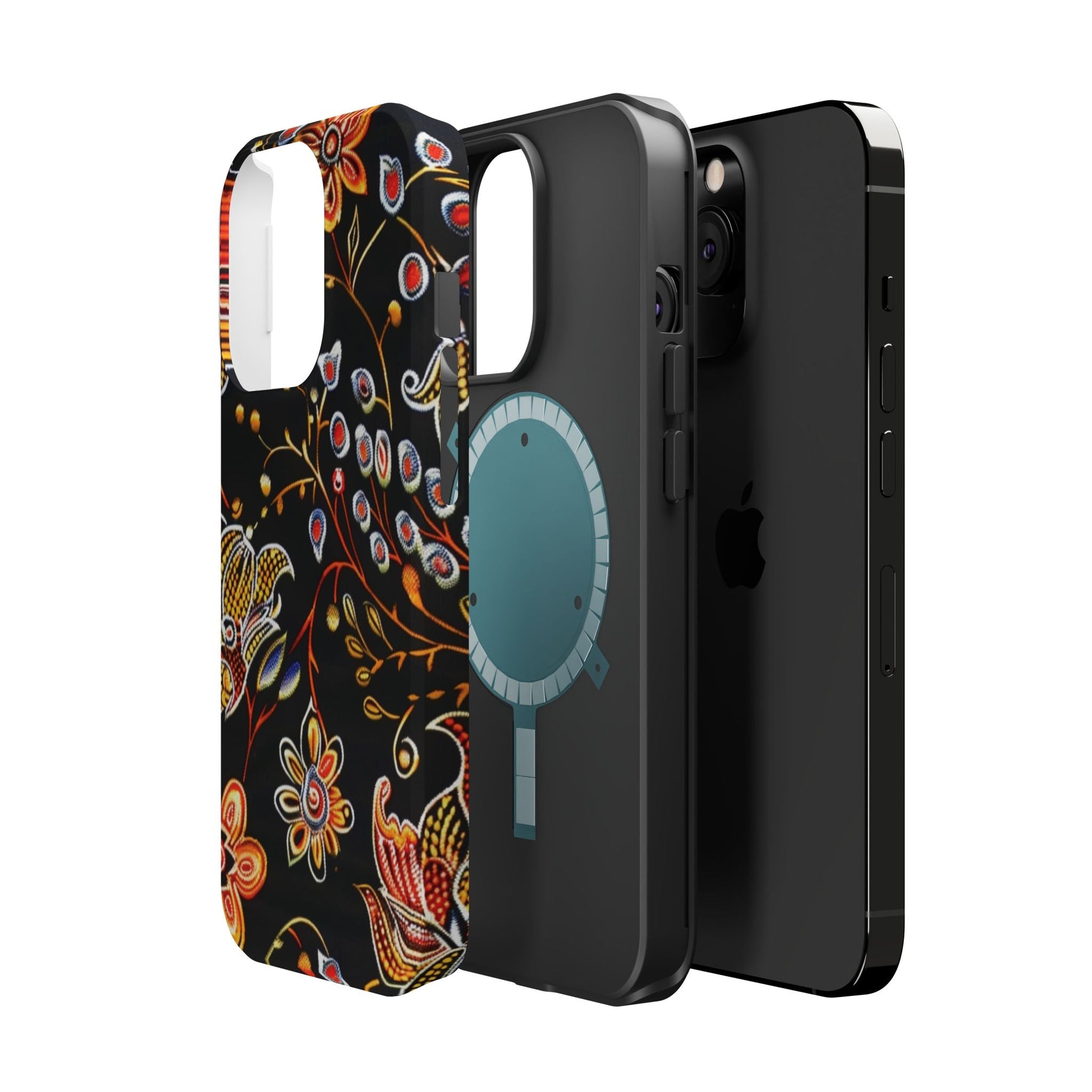 Floral Black Magnetic Impact Phone Case — Protective Magnetic, Shock - Resistant Floral Design - DIGITAL X
