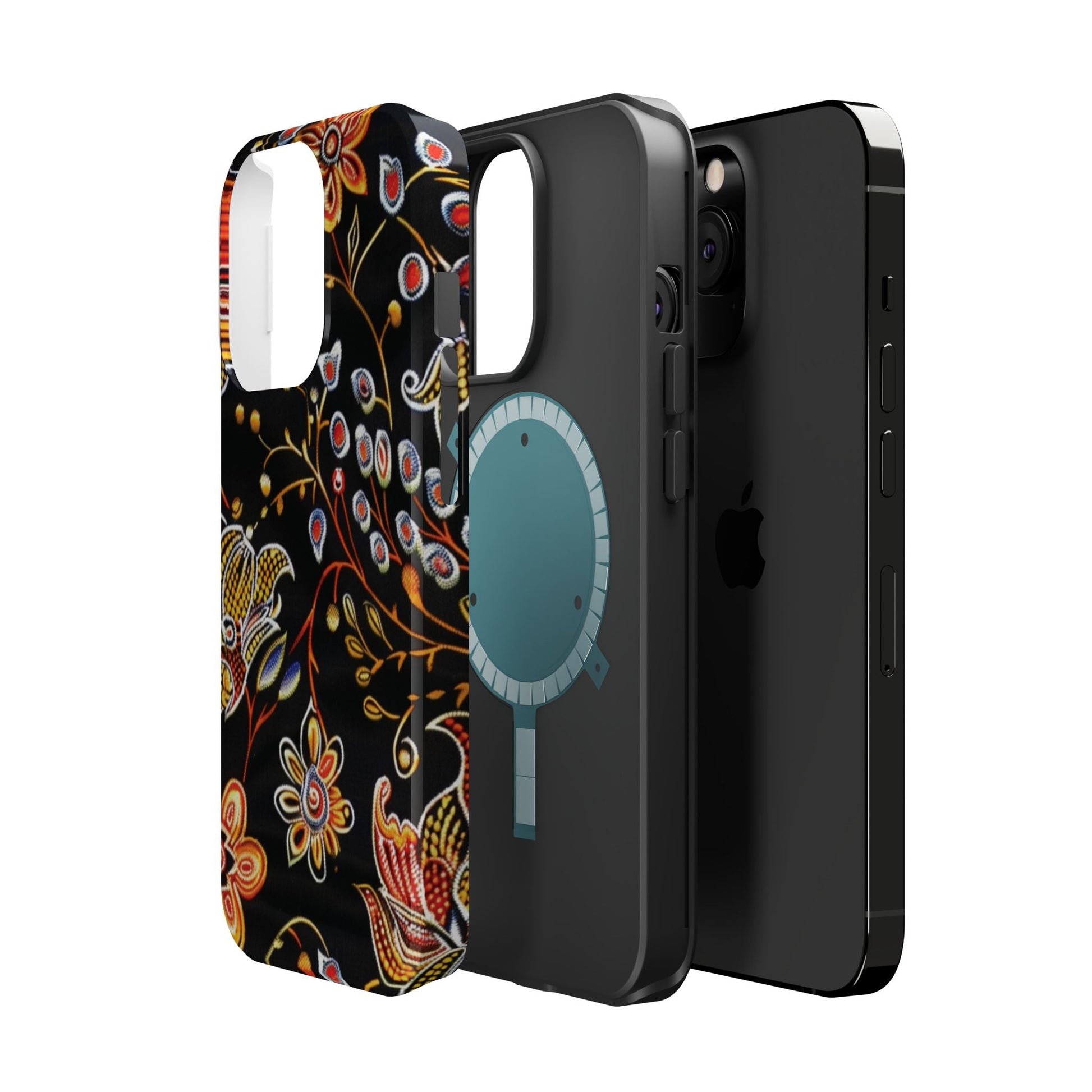 Floral Black Magnetic Impact Phone Case — Protective Magnetic, Shock - Resistant Floral Design - DIGITAL X