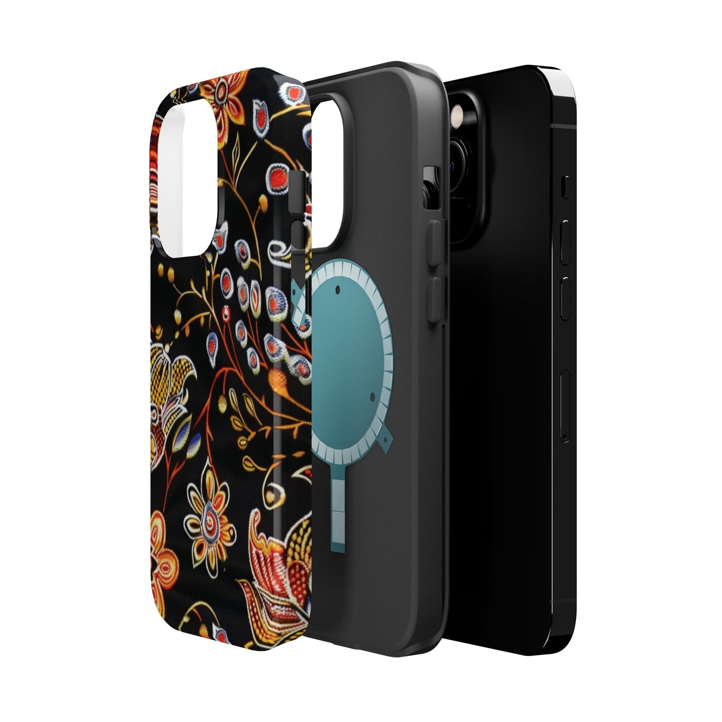 Floral Black Magnetic Impact Phone Case — Protective Magnetic, Shock - Resistant Floral Design - DIGITAL X