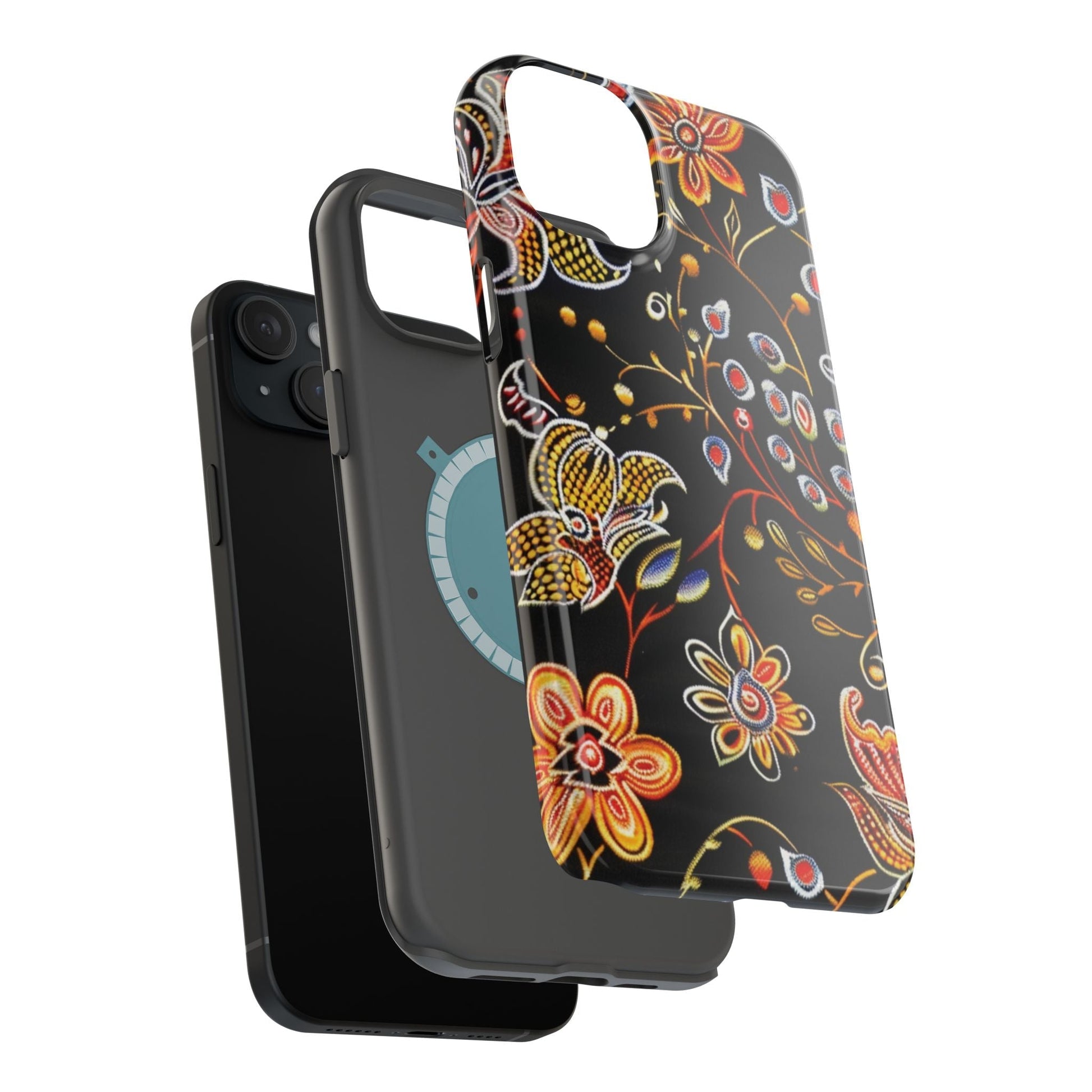 Floral Black Magnetic Impact Phone Case — Protective Magnetic, Shock - Resistant Floral Design - DIGITAL X