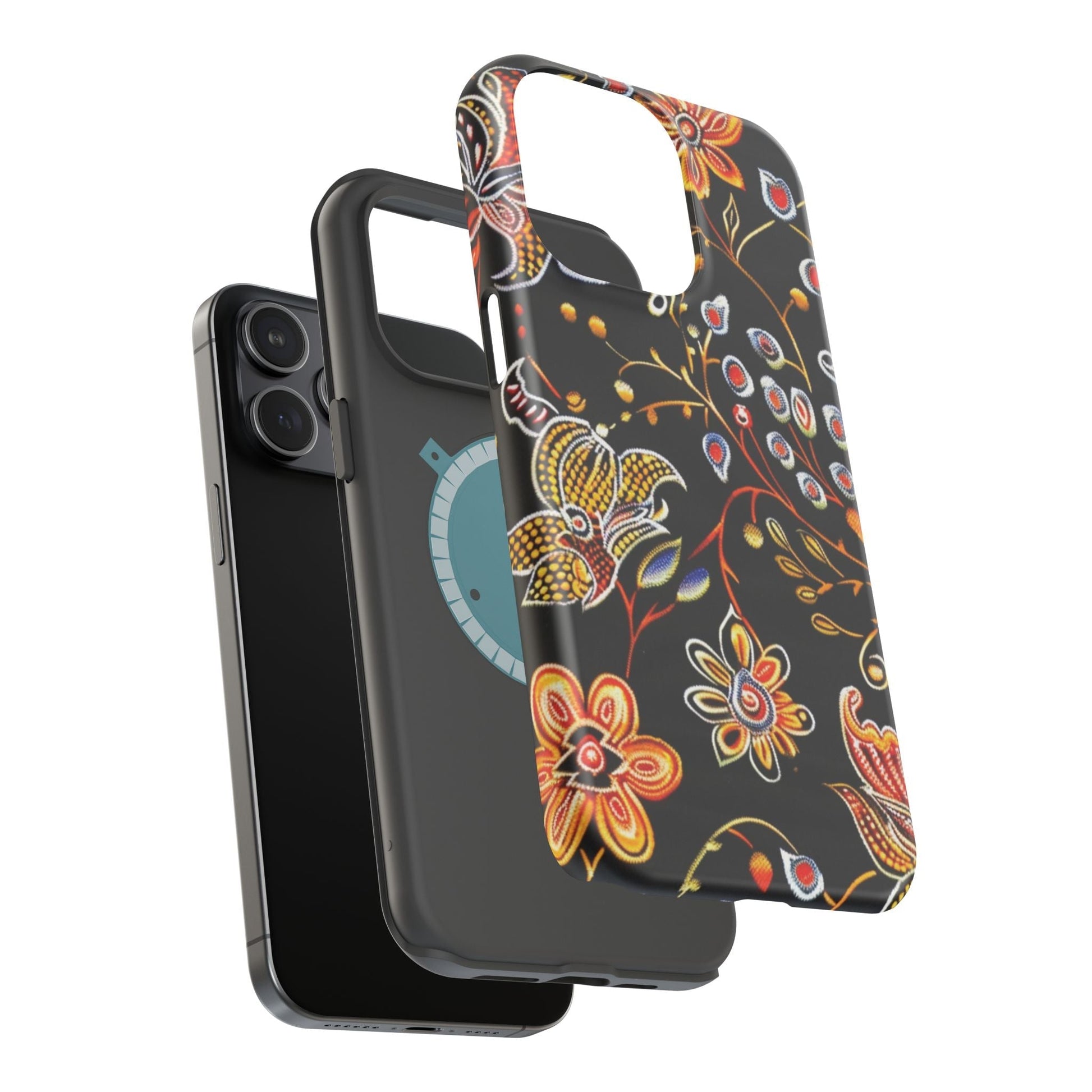 Floral Black Magnetic Impact Phone Case — Protective Magnetic, Shock - Resistant Floral Design - DIGITAL X