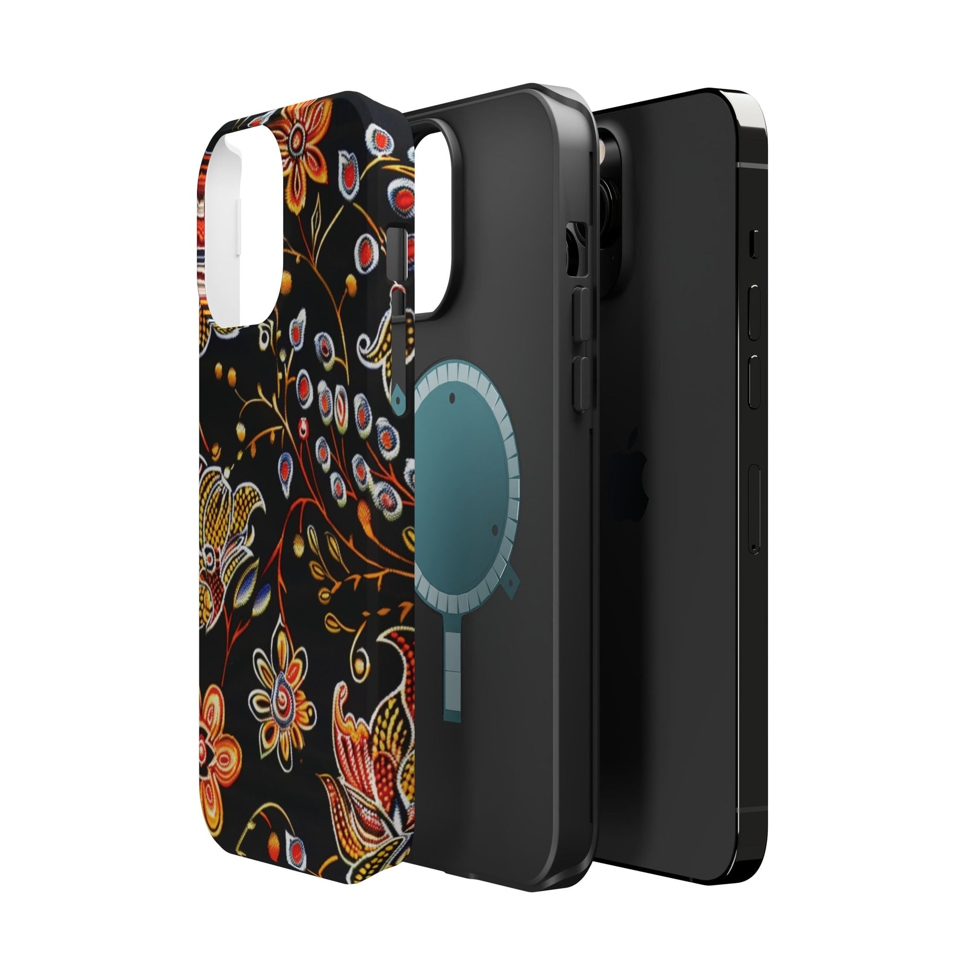 Floral Black Magnetic Impact Phone Case — Protective Magnetic, Shock - Resistant Floral Design - DIGITAL X