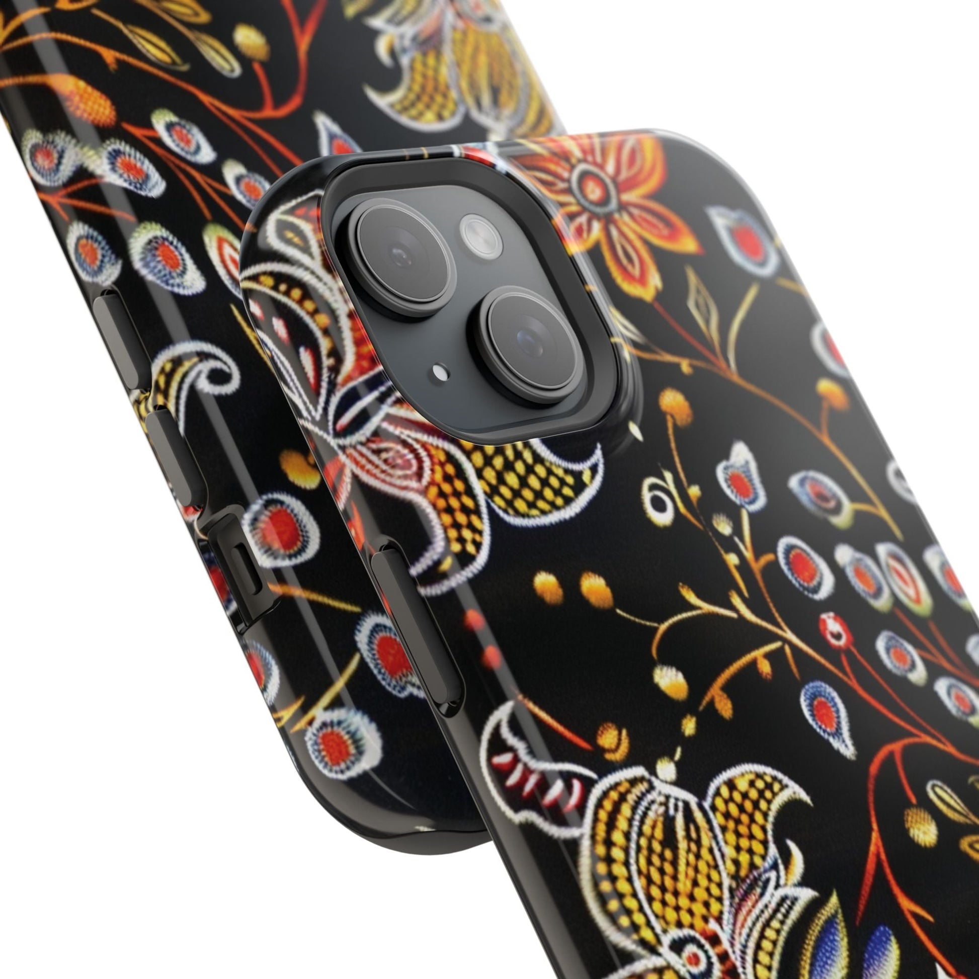 Floral Black Magnetic Impact Phone Case — Protective Magnetic, Shock - Resistant Floral Design - DIGITAL X