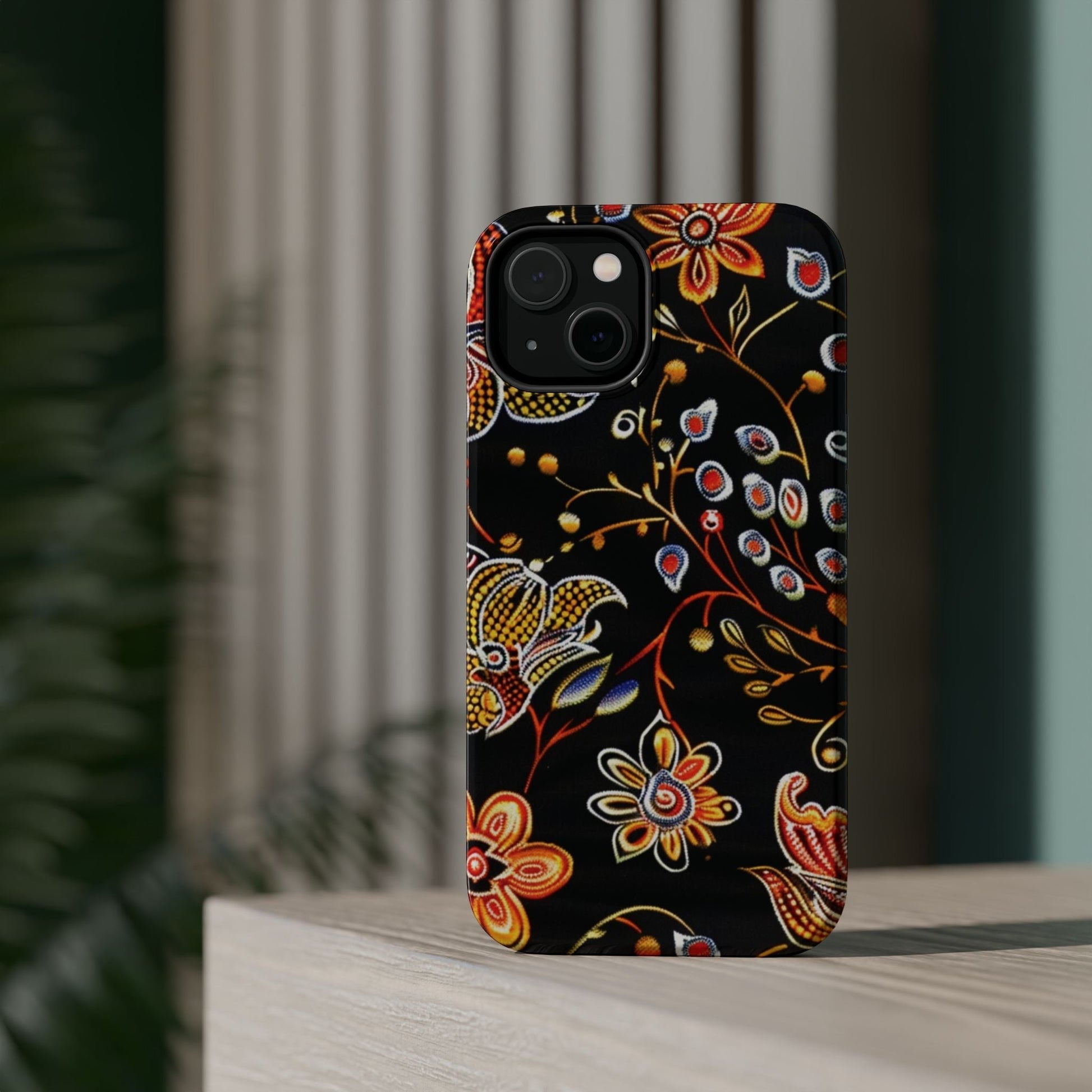 Floral Black Magnetic Impact Phone Case — Protective Magnetic, Shock - Resistant Floral Design - DIGITAL X