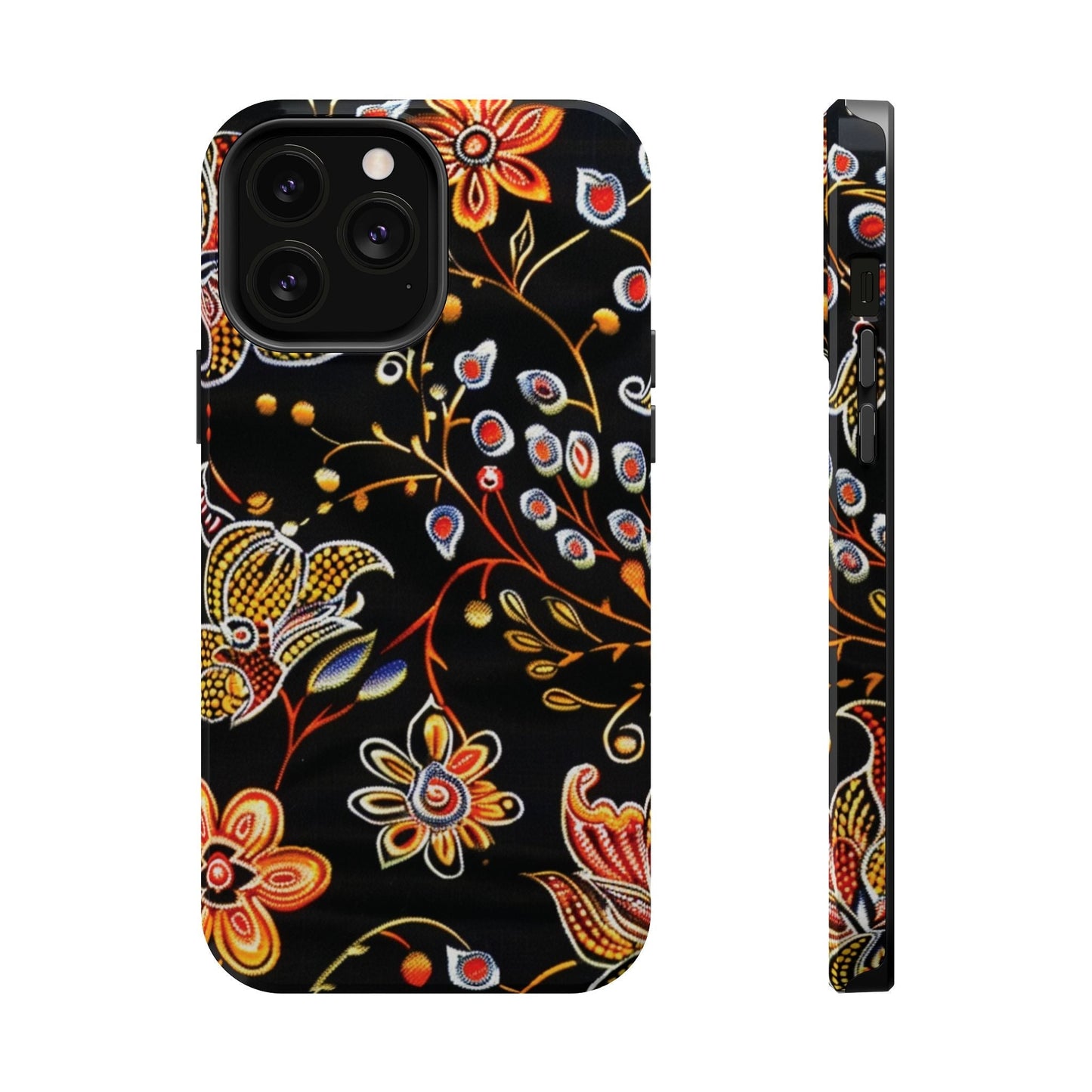Floral Black Magnetic Impact Phone Case — Protective Magnetic, Shock - Resistant Floral Design - DIGITAL X