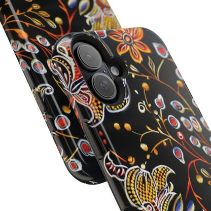Floral Black Magnetic Impact Phone Case — Protective Magnetic, Shock - Resistant Floral Design - DIGITAL X