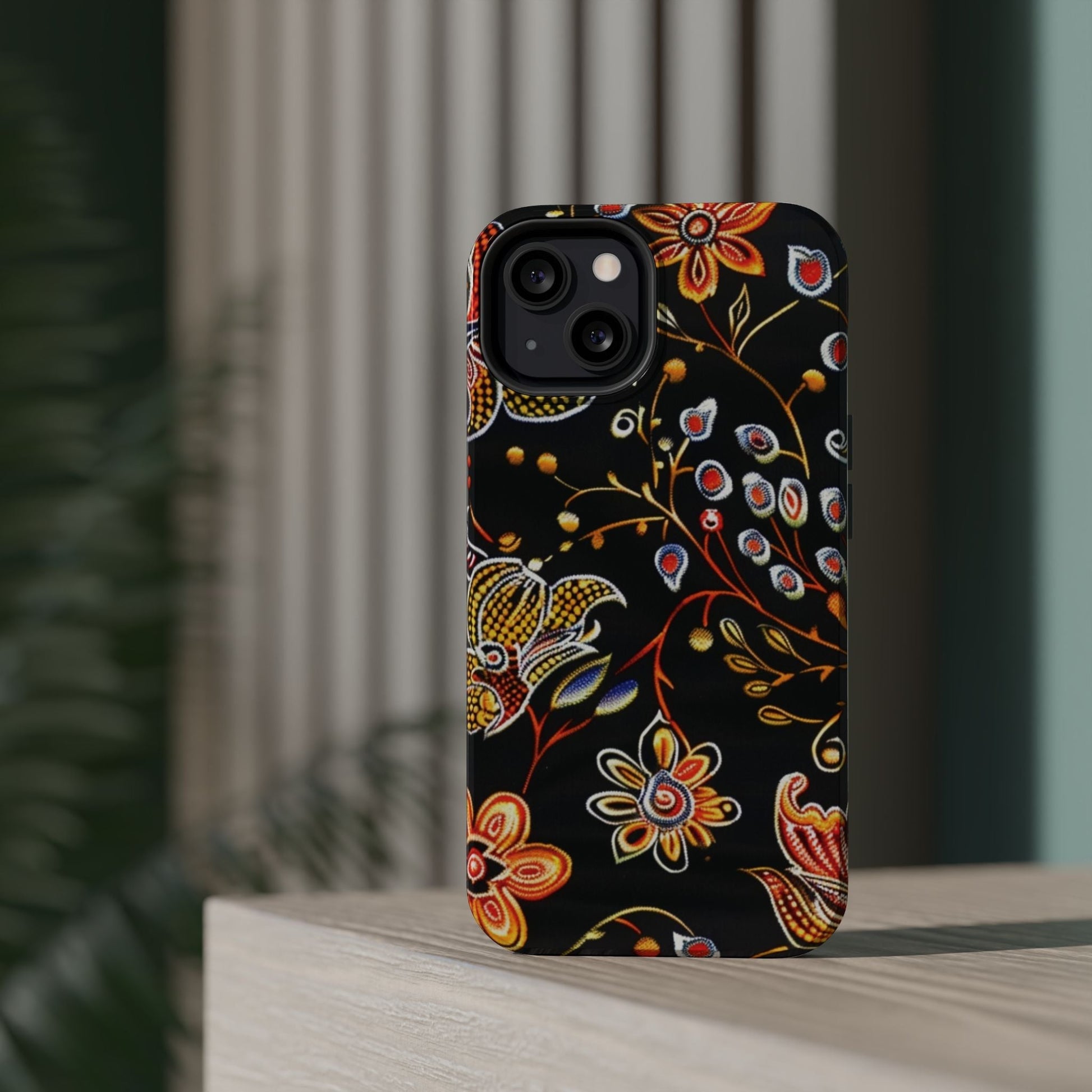 Floral Black Magnetic Impact Phone Case — Protective Magnetic, Shock - Resistant Floral Design - DIGITAL X