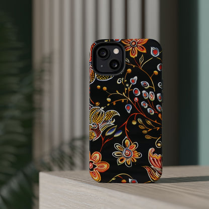 Floral Black Magnetic Impact Phone Case — Protective Magnetic, Shock - Resistant Floral Design - DIGITAL X
