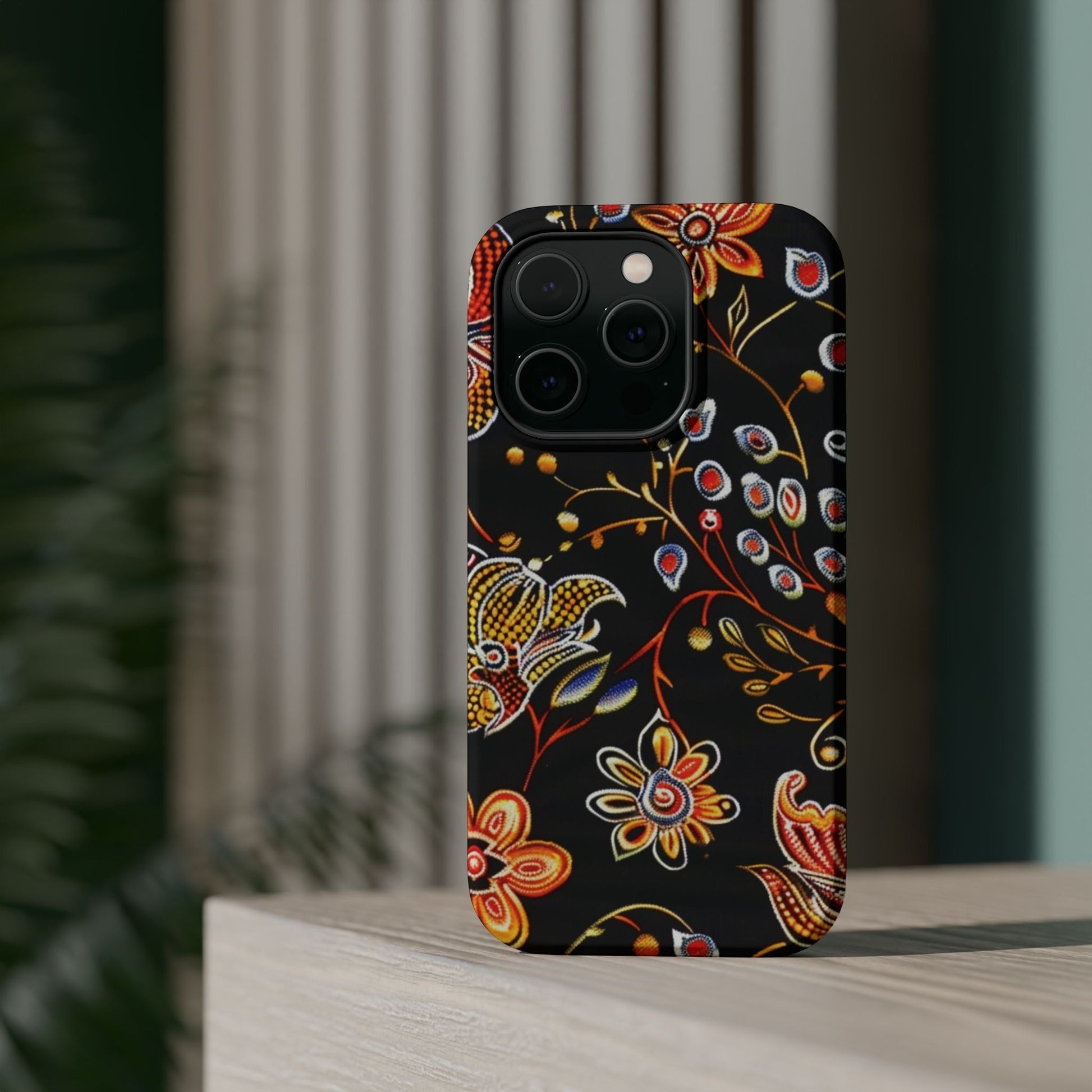 Floral Black Magnetic Impact Phone Case — Protective Magnetic, Shock - Resistant Floral Design - DIGITAL X