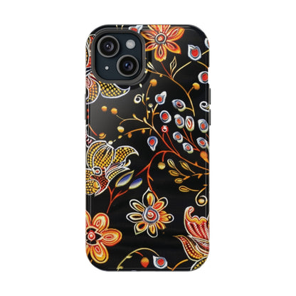 Floral Black Magnetic Impact Phone Case — Protective Magnetic, Shock - Resistant Floral Design - DIGITAL X