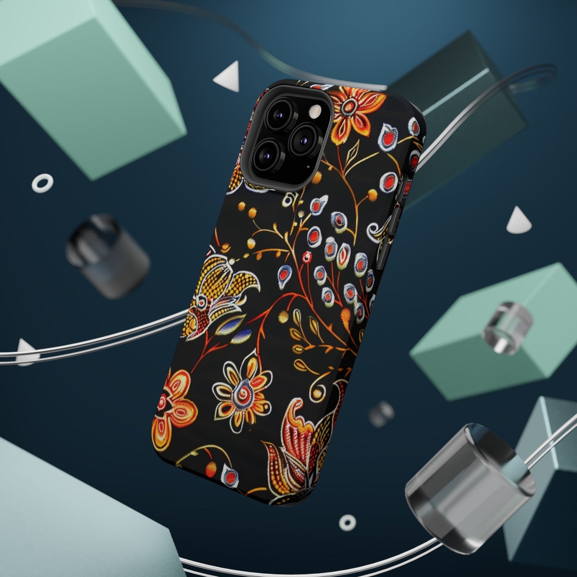 Floral Black Magnetic Impact Phone Case — Protective Magnetic, Shock - Resistant Floral Design - DIGITAL X