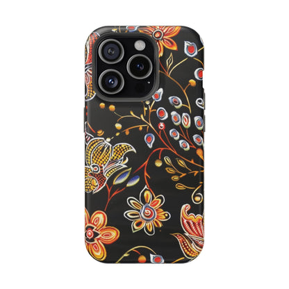 Floral Black Magnetic Impact Phone Case — Protective Magnetic, Shock - Resistant Floral Design - DIGITAL X