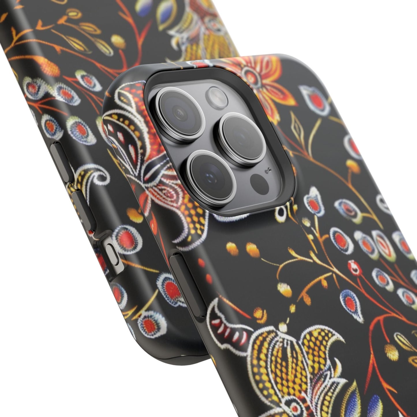 Floral Black Magnetic Impact Phone Case — Protective Magnetic, Shock - Resistant Floral Design - DIGITAL X