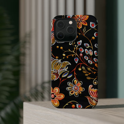 Floral Black Magnetic Impact Phone Case — Protective Magnetic, Shock - Resistant Floral Design - DIGITAL X