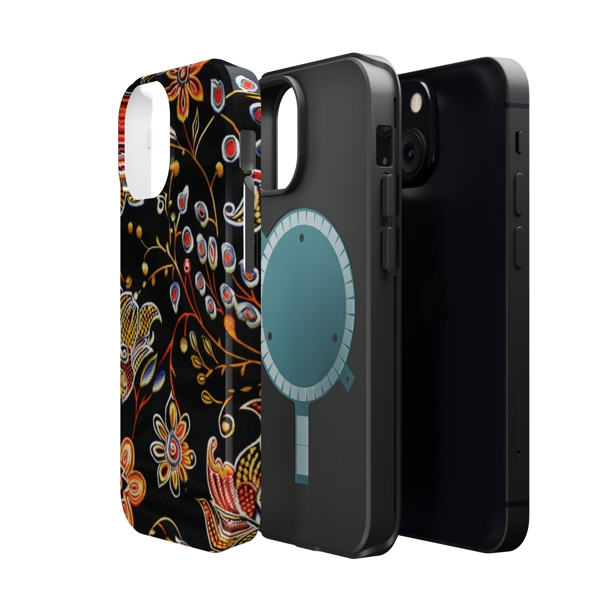 Floral Black Magnetic Impact Phone Case — Protective Magnetic, Shock - Resistant Floral Design - DIGITAL X
