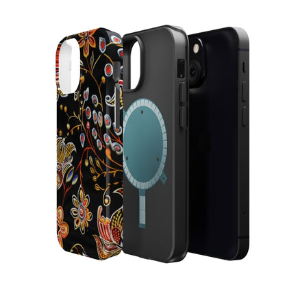 Floral Black Magnetic Impact Phone Case — Protective Magnetic, Shock - Resistant Floral Design - DIGITAL X