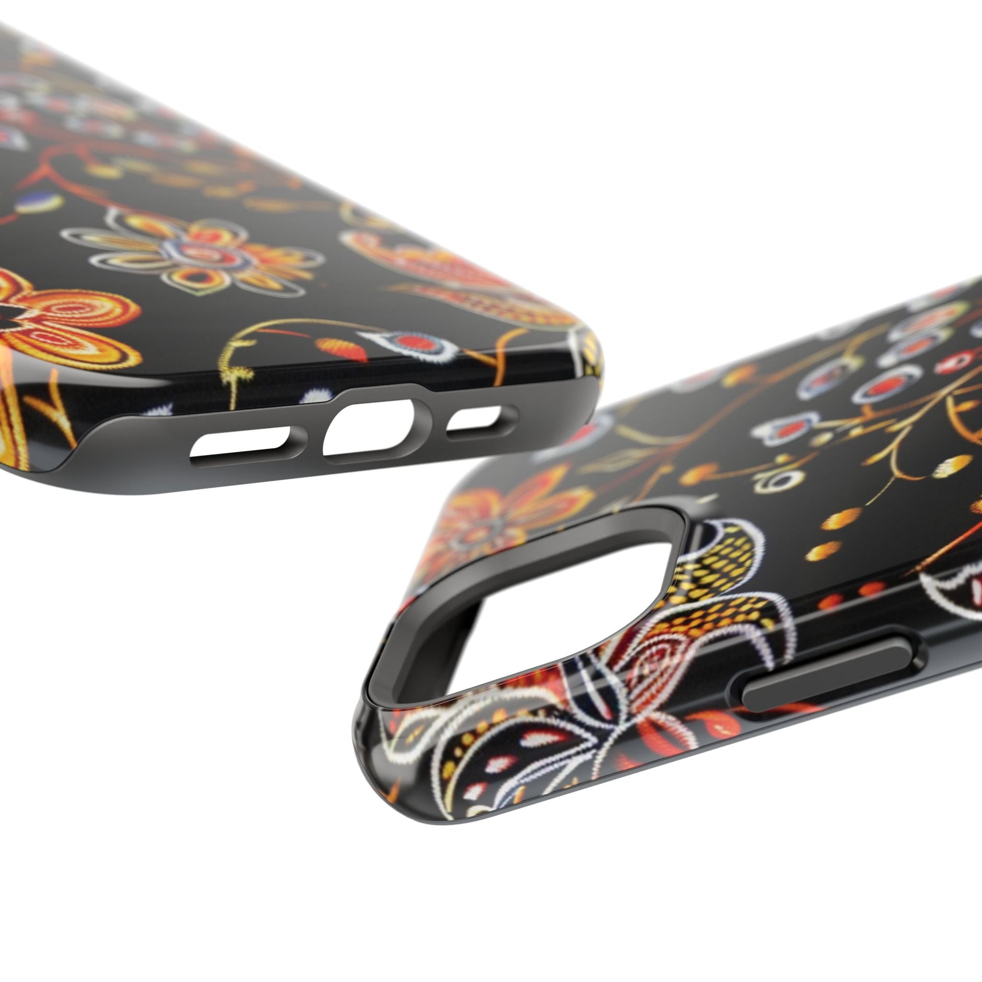 Floral Black Magnetic Impact Phone Case — Protective Magnetic, Shock - Resistant Floral Design - DIGITAL X