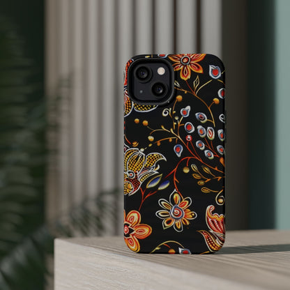 Floral Black Magnetic Impact Phone Case — Protective Magnetic, Shock - Resistant Floral Design - DIGITAL X