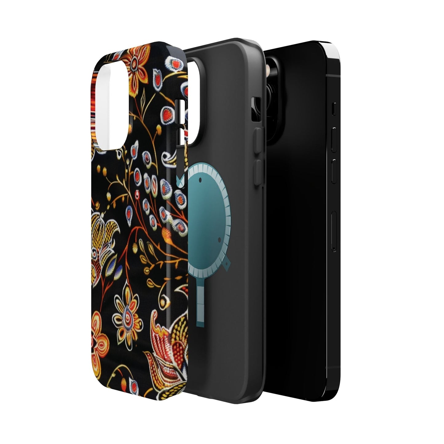 Floral Black Magnetic Impact Phone Case — Protective Magnetic, Shock - Resistant Floral Design - DIGITAL X