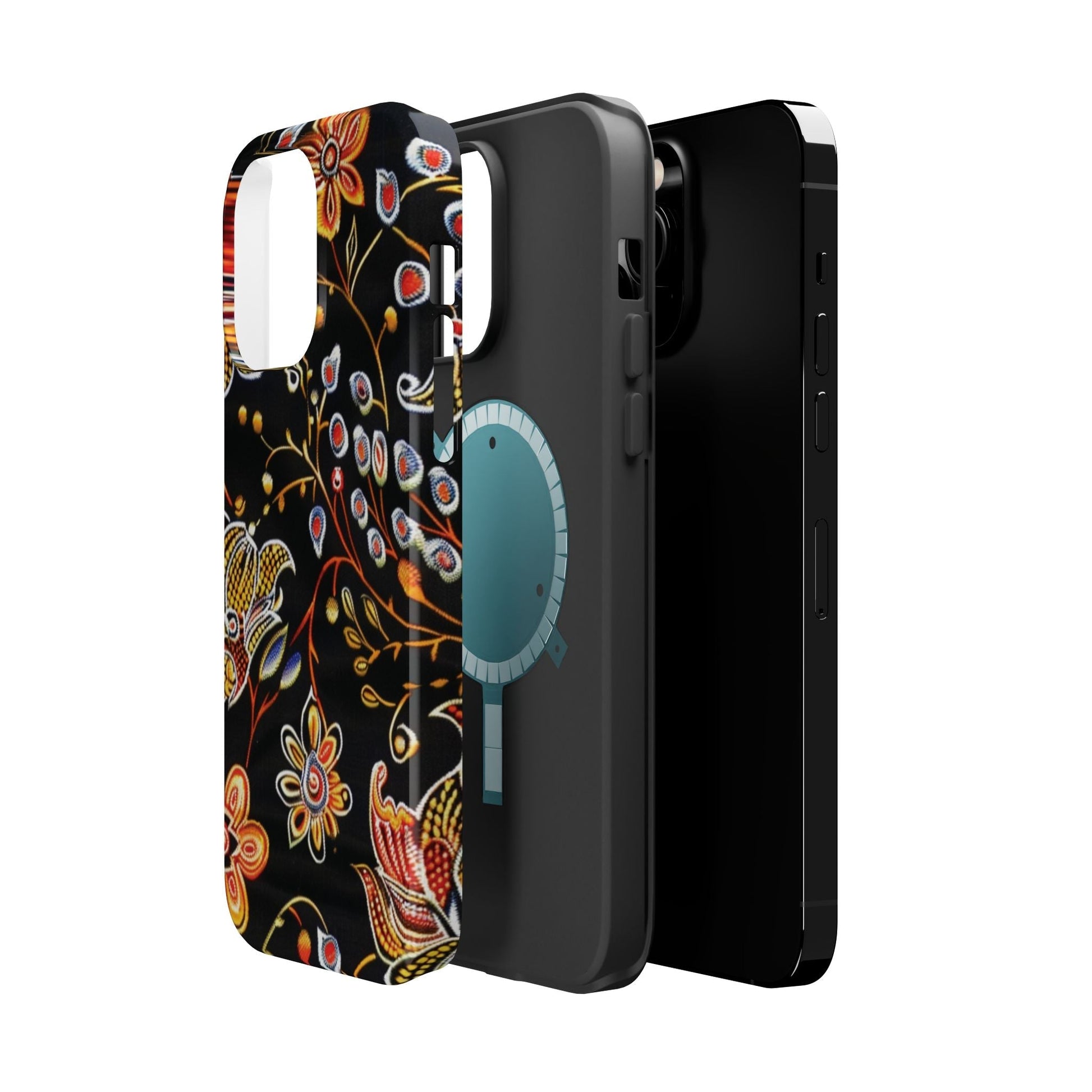 Floral Black Magnetic Impact Phone Case — Protective Magnetic, Shock - Resistant Floral Design - DIGITAL X