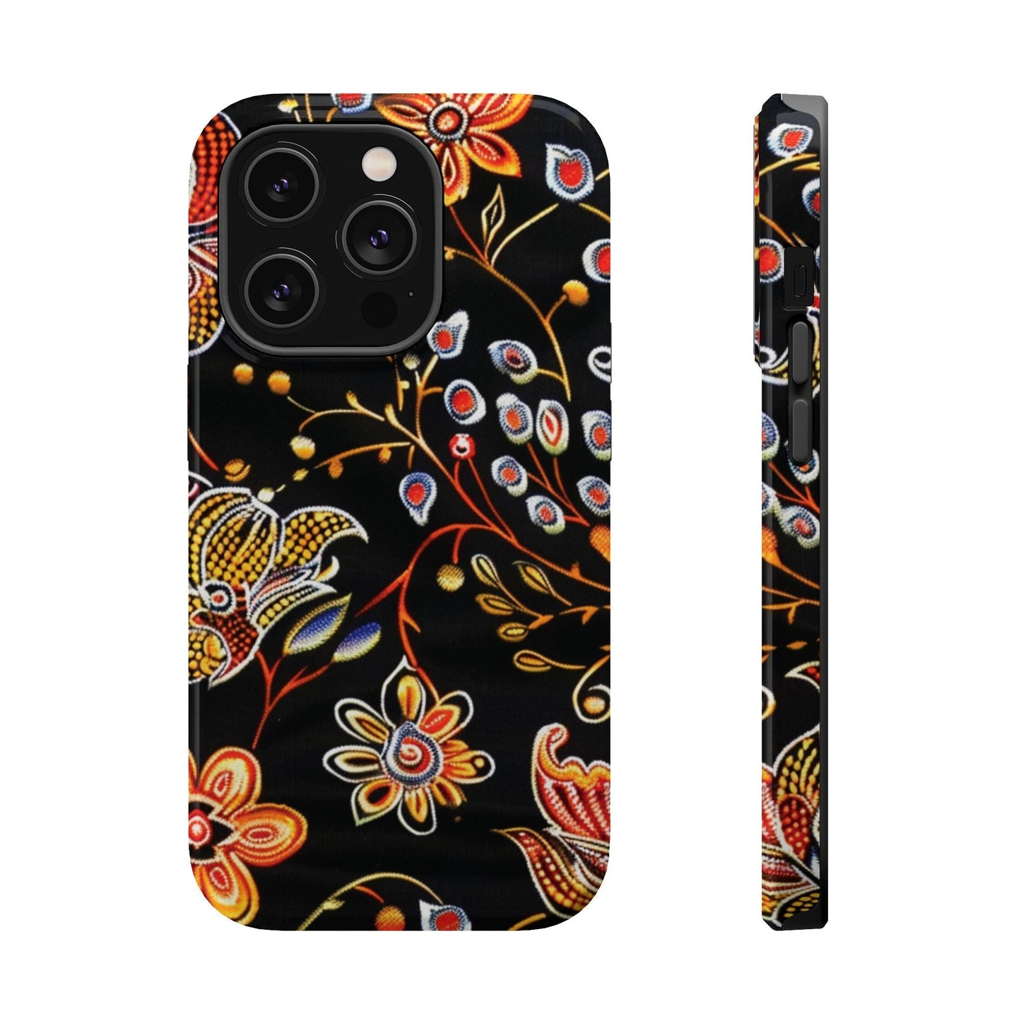 Floral Black Magnetic Impact Phone Case — Protective Magnetic, Shock - Resistant Floral Design - DIGITAL X