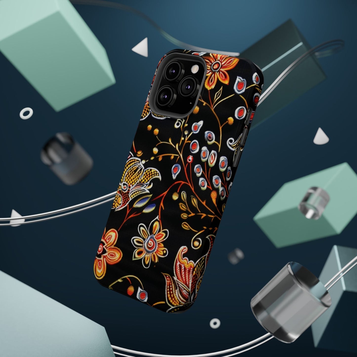 Floral Black Magnetic Impact Phone Case — Protective Magnetic, Shock - Resistant Floral Design - DIGITAL X