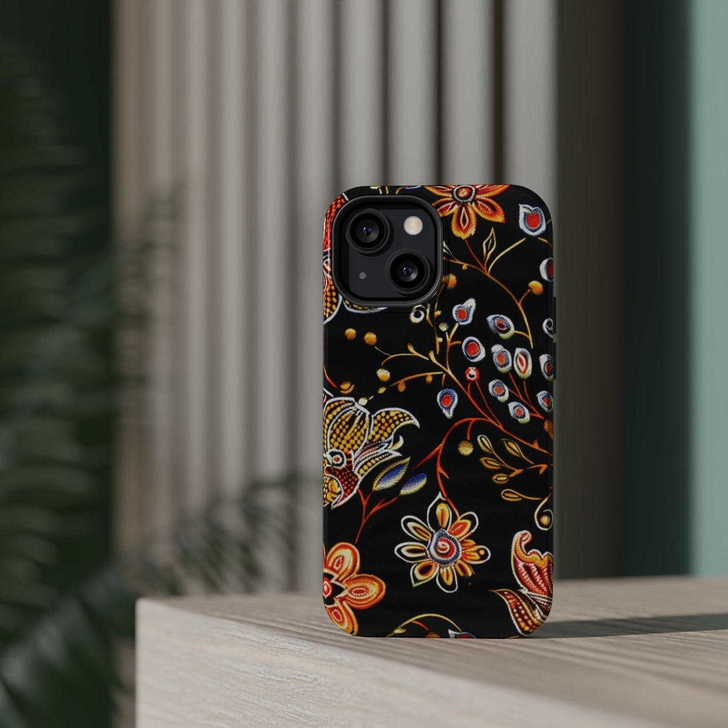 Floral Black Magnetic Impact Phone Case — Protective Magnetic, Shock - Resistant Floral Design - DIGITAL X