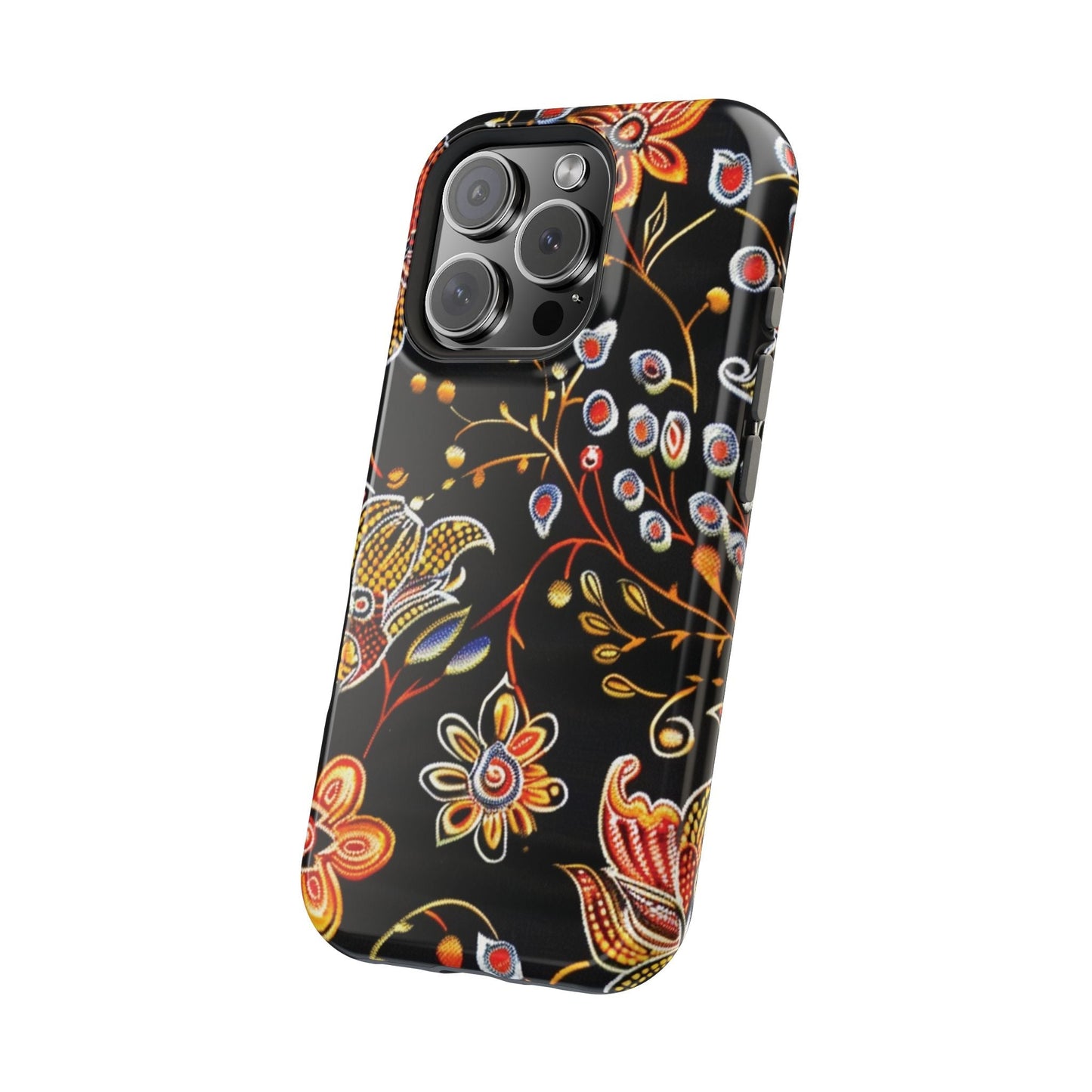 Floral Black Magnetic Impact Phone Case — Protective Magnetic, Shock - Resistant Floral Design - DIGITAL X